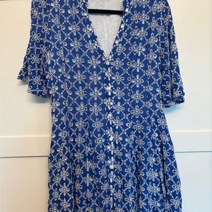 Blue Floral V-Neck Women's Dress